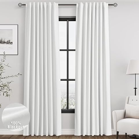 Nanspring White Linen Blackout Curtains Cover