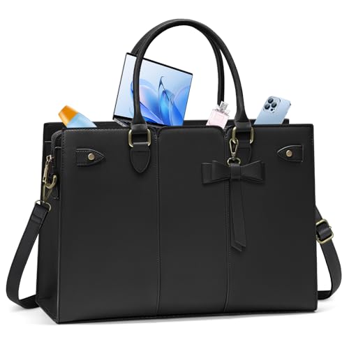 RAINSMORE Borsa Lavoro Donna PU Pelle Borsa Porta PC Donna Ufficio Borsa Università donna Tote Bag Tracolla Grande 15.6 Pollici Nero