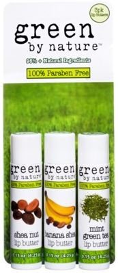 Green by Nature Lip Butter 3-Pack: Shea Nut, Banana Shea, and Mint Green Tea; 0.15 oz each