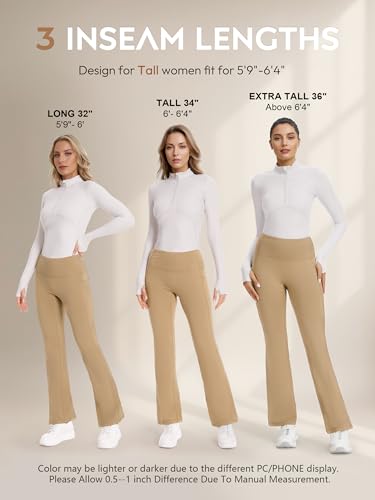 SEVEGO Tall Women's 32/34/36 Fleece Lined Flare Leggings Water Resistant Winter Thermal Bell Bottom Yoga Pants 3 Pockets3