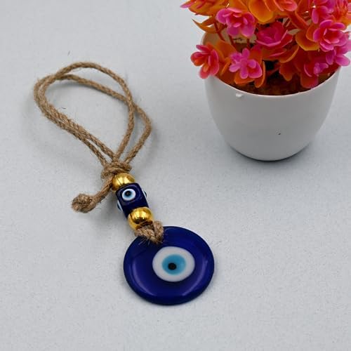Image of Handmade Blue Glass Evil Eye Hanging for Good Luck Zodiac Success Health Wealth Prosperity | Decoration for Home Office Garden and Car Hanging |Nazar Battu. (2GB4)