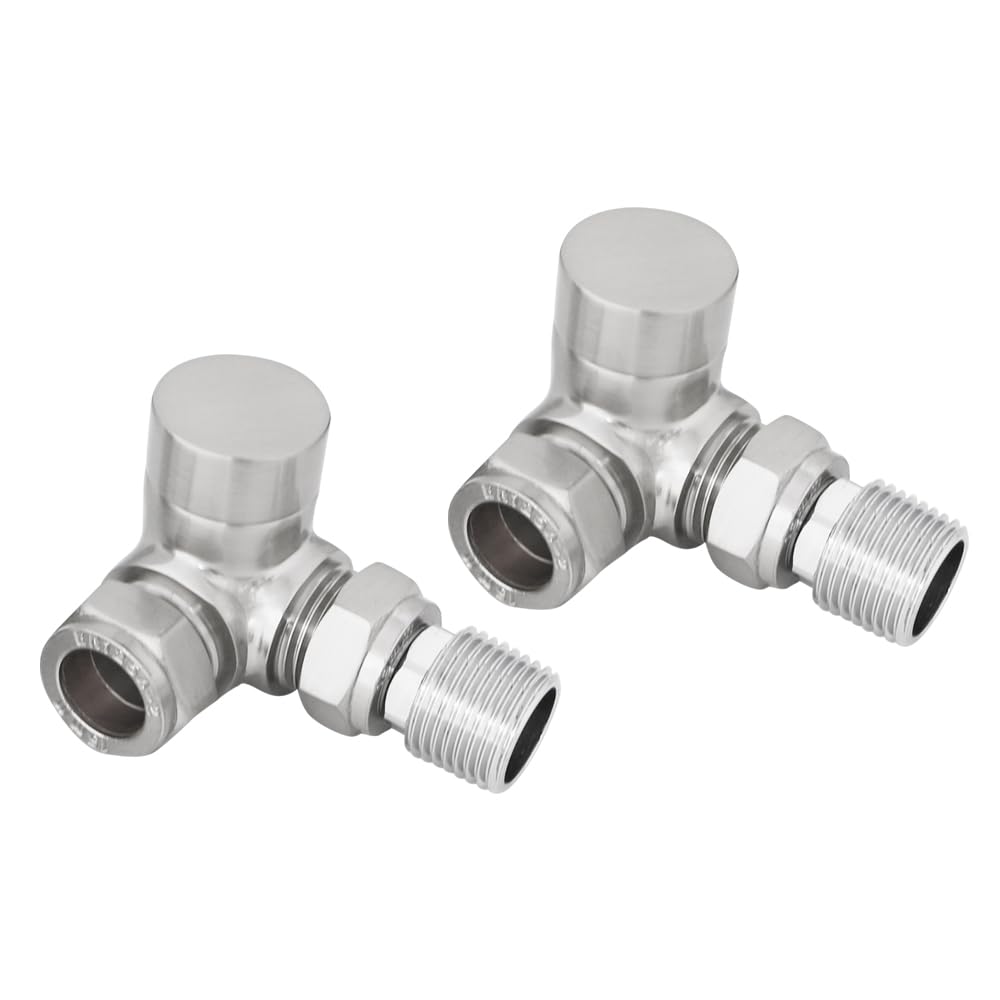 Blümme Satin Nickel Towel Rail Corner Manual Radiator Valve - One Pair