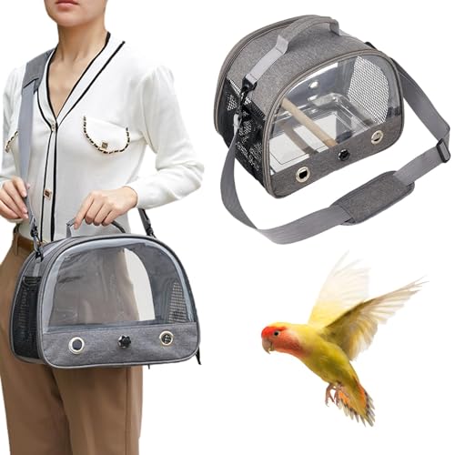 Bird Travel Carrier Cage, Parrot Cage with Standing Perch, Lightweight Breathable Parrot Cage with Metal Tray, Small Pet Carrier Bag with Shoulder Strap, for travel hiking Camping