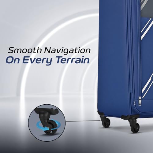 Image of Aristocrat Polyester Trigon Hexa Active Luggage Set of 6-3 Trolley Bags (Cabin 55Cm+69Cm+79Cm) & 3 Duffle Bags 52Cm for Travel with 5 Years International Warranty (Navy Blue,Soft,4 Spinner)