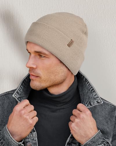 Image of FURTALK Mens Beanie Fleece Lined Winter Hats Double Layered Stylish Knited Cuffed Plain Hat