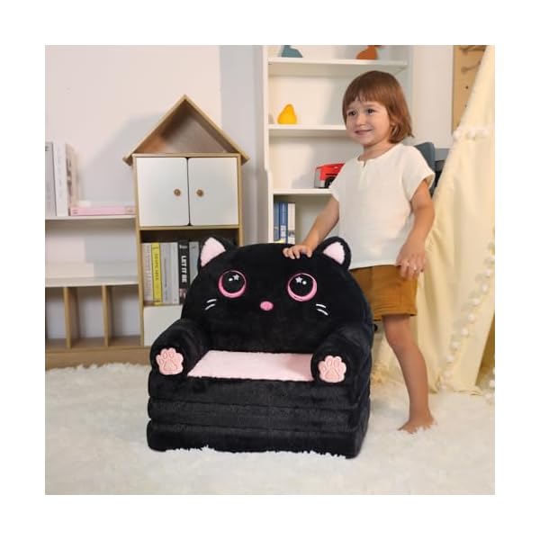 Kids couch fold out velvet 2 in 1 flip open couch for toddlers comfy toddler chair for reading and napping for boys and girls black pink kitty  urban country home decor