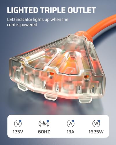 Image of DEWENWILS Extension Cord Reel with Twist-lock Stopper, Power Retractable Cord Reel, Lightweight and Portable, Brighter Triple Tap Outlet, for Home Maintenance, Garages, Workshops, Orange
