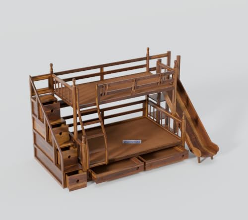 Image of Wudniture Solid Sheesham Wood Bunk Bed with Slide and Storage for Kids and Adults (Teak Finish)