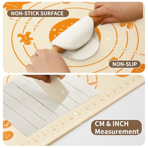 Image of DANIA & DEAN Silicone Baking Mat - Upgrade 26x16 Inch Extra Thick Pastry Mat with Measurements, Non-Slip and Reusable, Kneading Dough Mat for Kitchen Counter, Bread, Cookies, Pizza, Fondant, Pasta