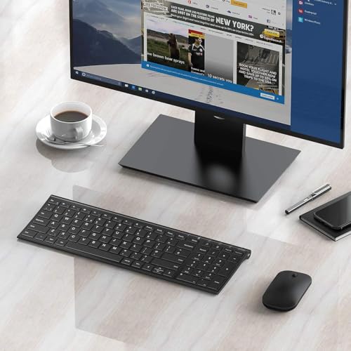 seenda Rechargeable Wireless Keyboard and Mouse - Ultra-Thin Metal Keyboard with Low-Profile Keys, 2.4G Wireless Keyboard for Windows PC Laptop Computer - Black