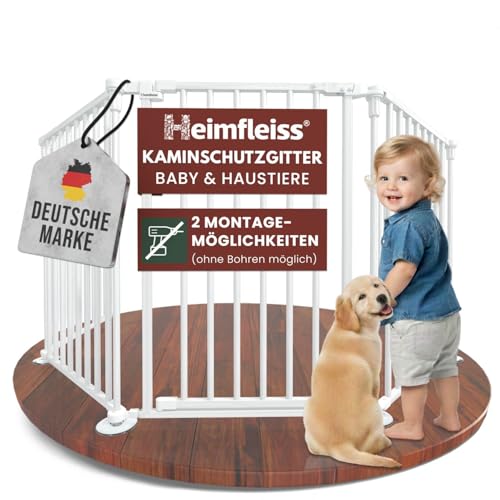 Heimfleiss® Kaminschutzgitter Baby mit Sicherheitsverschluss | Ofenschutzgitter für Kinder & Hunde | Ofengitter Kinderschutz aus Stahl | Universal nutzbar als Kamingitter, Hundegitter & Welpengitter