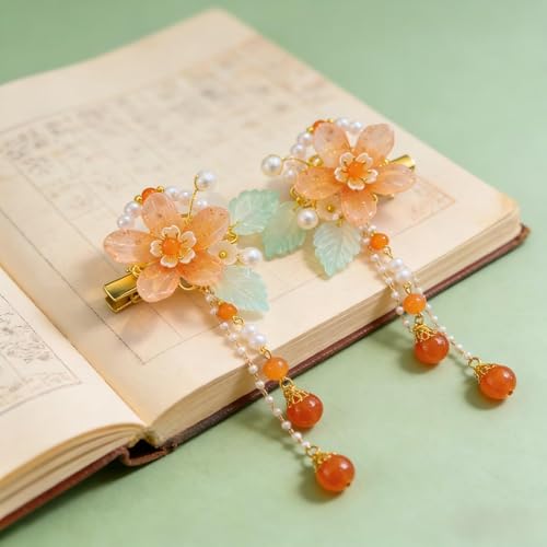 2 pzas Pinzas Vintage Flores Naranja para Cabello miniatura 2