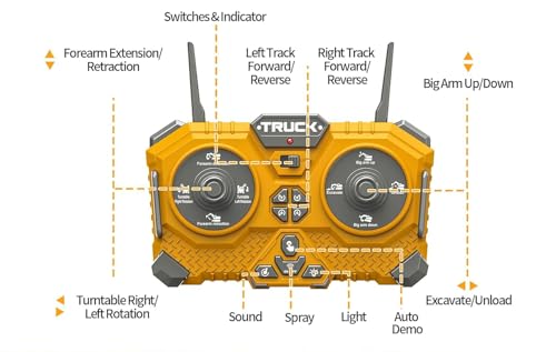 Image of Magicwand 1:24 Scale Die-Cast Multi-Channel Excavator Bulldozer Crane with Working Lights & Smoke【Pack of 1】