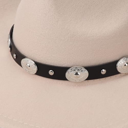 Image of DRESHOW Women Men Classic Felt Wide Brim Western Cowboy & Cowgirl Cap Belt Buckle Retro Panama Hat Unisex Rolled up Caps