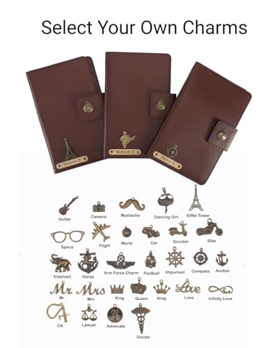 Image of AICA Personalized Name & Charm Leather Family Passport Cover for 4 with (Dark Brown) Passport Wallet Boarding Pass Currency Card Slot & Coin Holder for Men & Women | Family Passport Cover (Darkbrown)