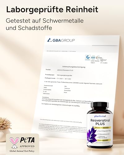 1350mg Resveratrol PLUS - 120 Trans-Resveratrol Kapseln hochdosiert - 100:1 Resveratrol hochdosiert - 2 Monatsvorrat