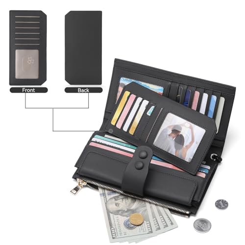 SENDFN Large Womens Wallet Leather RFID Blocking Multi Card Organizer Wristlet3