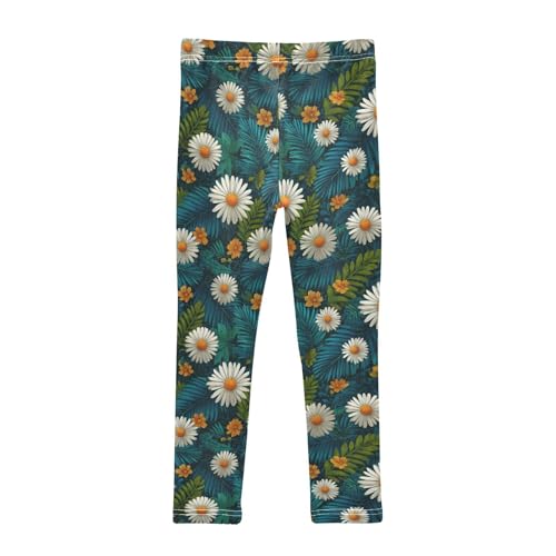 Girls Leggings Daisy Teal Palm Leaves Soft Toddler Leggings for Girls Kids Pants Size 4T-10T2