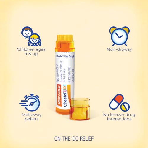 Image of Boiron Chestal Kids Pellets for Cough and Mucus Relief, Nasal or Chest Congestion, and Sore Throat Relief - 2 Count (160 Pellets)