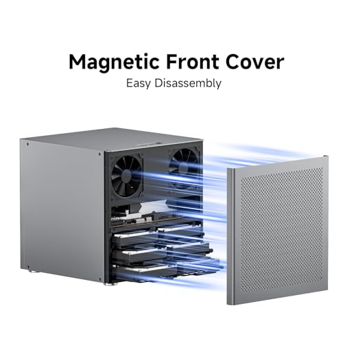 Gabinete NAS de 6 bahías, aluminio, compatible con Micro-ATX y Mini-ITX | 6 bahías hot-swap de 3.5" + 2 bahías SSD de 2.5", compatible con SATA y SAS, soporta fuente ATX y ventilador 9225, 4 ranuras PCIe completas para extensión de 220 mm miniatura 6