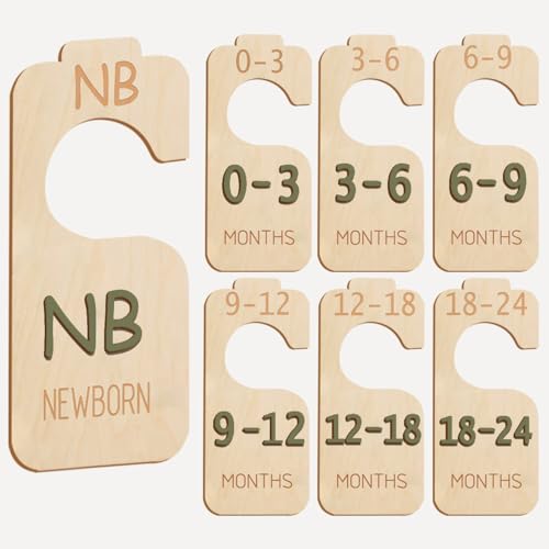 Image of Baby Closet Divider - 3D Double-Sided Wooden Baby Wardrobe Baby Closet Organizer,Wood and Sage Green Design, Nursery Decor Clothes Hanger Dividers， Baby Closet Organizer for Nursery