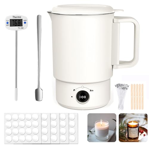 Derretidor de Cera para velas Eléctrica para Hacer Velas, Fundidor de cera para Velas Olla de Fusión de Cera, Termómetro, Mechas de Vela, Pegatinas para Mechas de Vela, Soporte para Mecha Cuchara