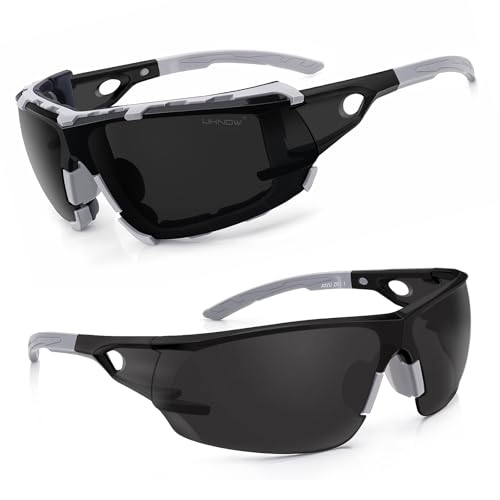 UKNOW Safety Glasses - Anti Fog Wraparound Lenses - Removable Foam Gasket - ANSI Z87.1 Protective Eyewear - Impact Resistant