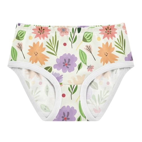 Colorful Floral Flowers Light Beige Toddler Underwear Floral 2t Cotton Little Girl Panties Stylish Briefs Underpants