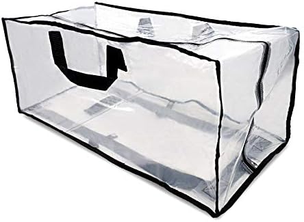 Clear Storage Bags - 3 Pack Zippered Moving Bags, See Thru Transparent Heavy Duty Totes with Handles, Large & Waterproof for Clothes, Blankets, Linens, Packing, Organizing, Under Bed - 27x12x13.75