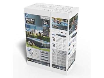 Intex 26374GN – Piscina Fuori Terra Ultra XTR Frame Rettangolare, Pompa Filtro 10500 L/h, Scaletta, Telo Base e Copertura, 54368 L, Acciaio e PVC, Grigio, 975x488x132 cm