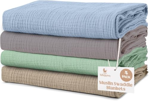 Image of Muslin Swaddle Blankets - 4 Pack | Muslin Baby Blanket for Newborn Boy/Girl | Soft&Breathable Receiving Blankets | Newborn Swaddle Blanket (47" x 47")| Baby Essentials,Registry & Gift- Serene Pastels