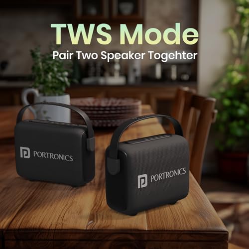 Image of Portronics Resonate 2 14W Portable Bluetooth Speaker with Wireless Karaoke Mic & LED Sunset Projection Lights, Upto 5 Hours Playtime, Bluetooth 5.3V, Handsfree Calling, Type C Fast Charging (Black)