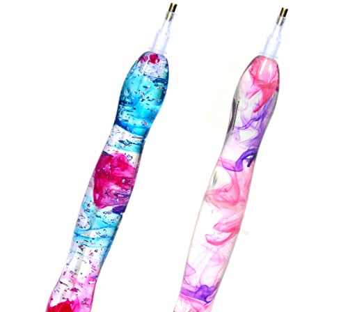 RaySoar (2 Packs) Handmade 5D Diamond Painting Art Drill Pen Kit Tool Accessory with 14 Multi Placer Tips Purple Pink, Blue Pink