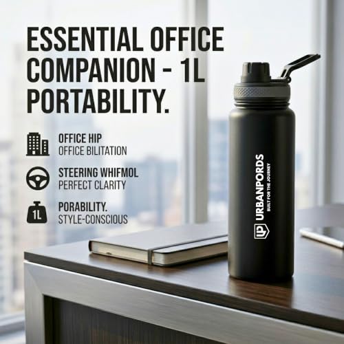 Image of 1L Stainless Steel Water Bottle - Leakproof Fridge Bottle, BPA-Free & Rust Proof Metal Flask, 1000ml Sipper Bottle for School, Office, Gym & Home (Black)