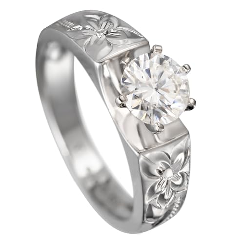 925 Sterling Silver Hawaiian Heirloom Princess Plumeria Flower Scroll Ring Stackable Wedding Engagement Promise Band, Topaz, Opal, D VVS1 Moissanite Diamond, Nickel Free Hypoallergenic for Sensitive Skin, with Gift Box (1 CT Moissanite Tapered, 5)