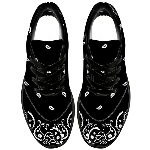 Women's Men's Road Running Shoes Comfortable Non-Slip Tennis Walking Sneakers,Black Bandana Paisley,US Size 13 Women/11 Men4