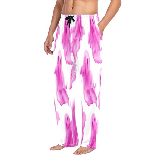 Qilmy Pink Ghost Men's Cotton Pajama Pants, Lightweight Lounge Sleepwear with Drawstring and Pocket4