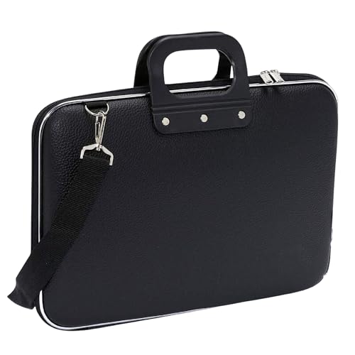 Image of Hard Shell Laptop Cover Bag 15.6 Inch with Handle | Shockproof EVA Case | Water Resistant | Double Zipper, Velcro Strap & Inside Pocket | Protective Carrying Sleeve for Laptop & MacBook - Black