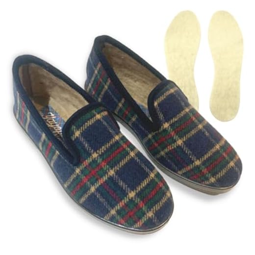 YAYOPLAS Slipper Zapatillas casa hombre invierno Zapatillas casa cuadros Pantuflas hombre Zapatillas cerradas hombre Babuchas Zapatillas de paño Borreguito (43)