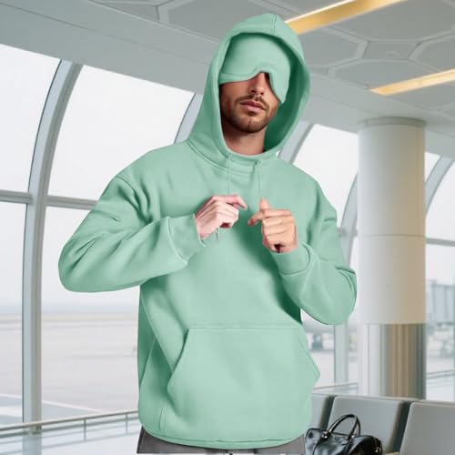 Men's Hoodie with Eye Mask Hooded Sweatshirt Casual Pullover Hoodie Moisture Wicking Travel Outwear Outfits2