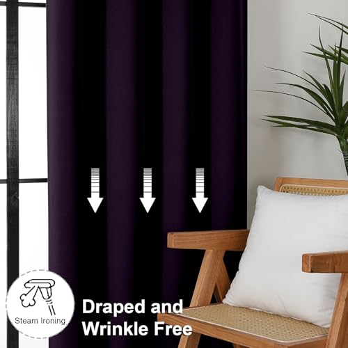 Simplebrand Ava Blackberry Short Blackout Curtains for Bedroom 45 Inches Long 2 Panels Set, Solid Thermal Insulated, Energy Saving Window Treatment Curtains Blackout Drapes, W40 x L45 Inch, Blackberry