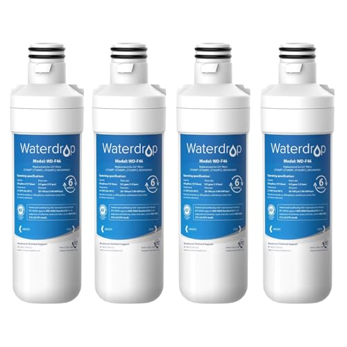 Waterdrop LT1000PC ADQ747935 MDJ64844601 Refrigerator Water Filter, Reduce chlorine, bad taste and odor, Replacement for LG® LT1000P®, ADQ74793501, ADQ74793502, Kenmore 46-9980, Pack of 4