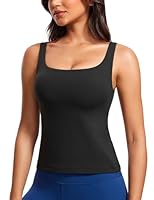 CRZ YOGA Damen Butterluxe Quadratischer Ausschnitt Tank Tops mit Integriertem BH Sport Top Yoga Fitness Ärmelloses Oberteil Tanktops Schwarz 36
