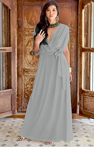 Image of KOH KOH Womens Long Semi-Formal Short Sleeve V-Neck Floor Length Maxi Dress Gown