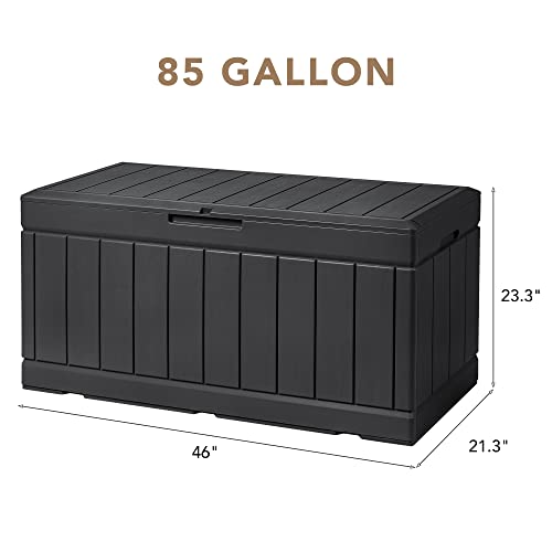 Image of Devoko 85 Gallon Deck Box Lockable Resin Outdoor Storage Box waterproof Outdoor Container for Patio Furniture Cushions, Pillow (Black)