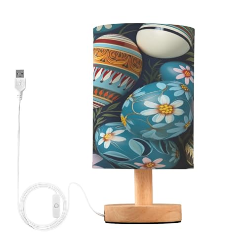 SDMKA Easter Egg Pattern Bedside Table Lamp for Bedroom, Minimalist Nightstand Lamp with Round Fabric Shade for Living Room, Office, No Bulb Required