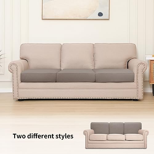 Image of Easy-Going Stretch 3 Pieces Couch Cushion Cover for Sofa Seat | Furniture Protector Sofa slipcover for 3 Cushion Couch Washable Soft with Elastic Bottom Taupe