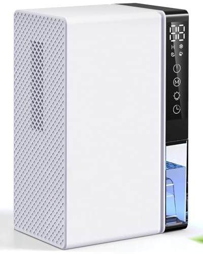 Deshumidificador eléctrico 2.8L, Deshumidificador de habitaciones silencioso con apagado automático, temporizador, modo sleep, luz nocturna de 7 colores, portátil, baño(Blanco nieve)