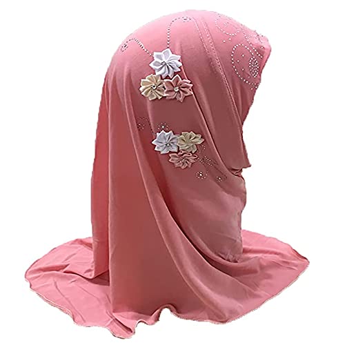 Girls Muslim Hijab Floral Lace Head Scarf Kids Islamic Arab Scarf Shawls Head Wrap with Flowers