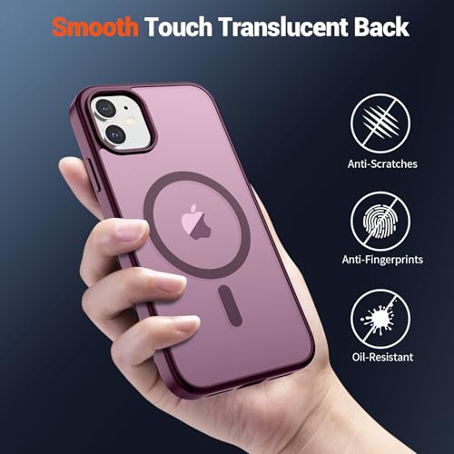 Image of SUPFINE Magnetic for iPhone 12 Mini Case & iPhone 13 Mini Case with Screen Protector (Compatible with MagSafe) (Military Grade Drop Protection) Translucent Matte Shockproof Phone Cover,Wine Red